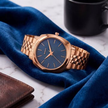 Sonata Vector Blue Dial Rose Gold-Tone Bracelet Watch for Men