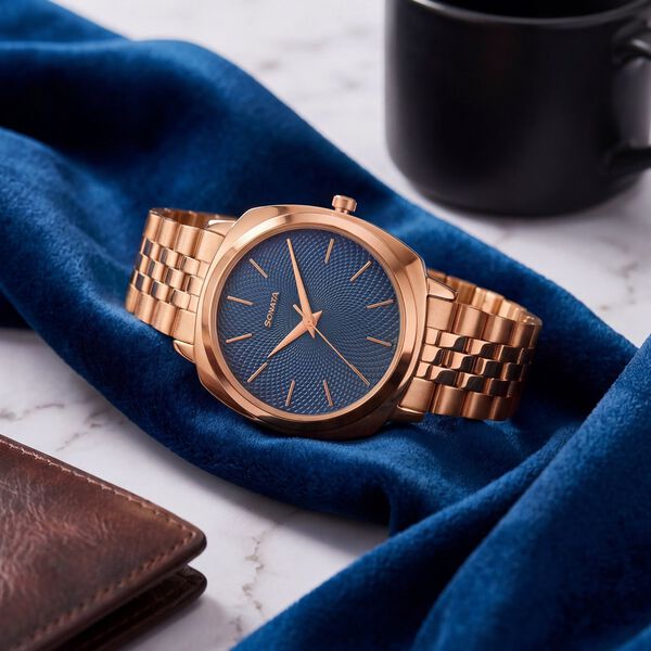 Sonata Vector Blue Dial Rose Gold-Tone Bracelet Watch for Men - image number 0
