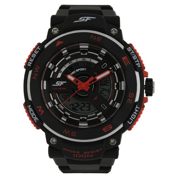 SF Quartz Analog Digital Black Dial Plastic Strap Watch for Men - image number 0