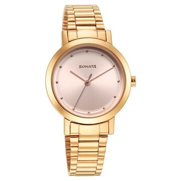 Sonata Ladies Essentials Pink Dial Stainless Steel Strap Watch for Women
