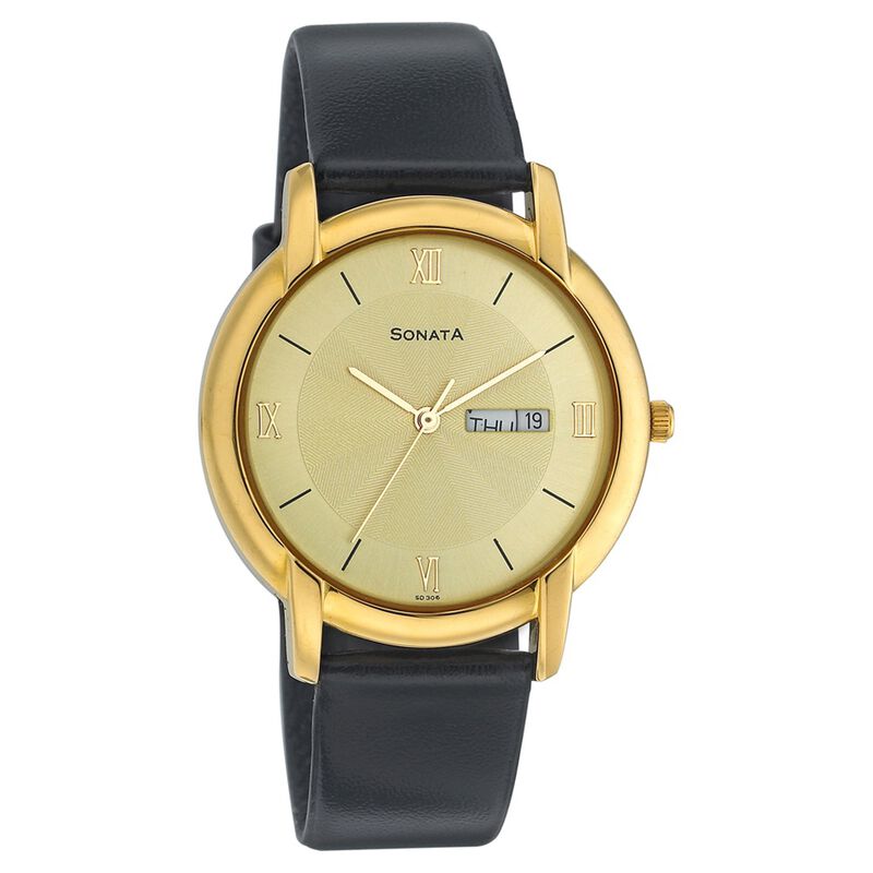 Sonata Quartz Analog with Day and Date Champagne Dial Strap Watch for Men - image number 0