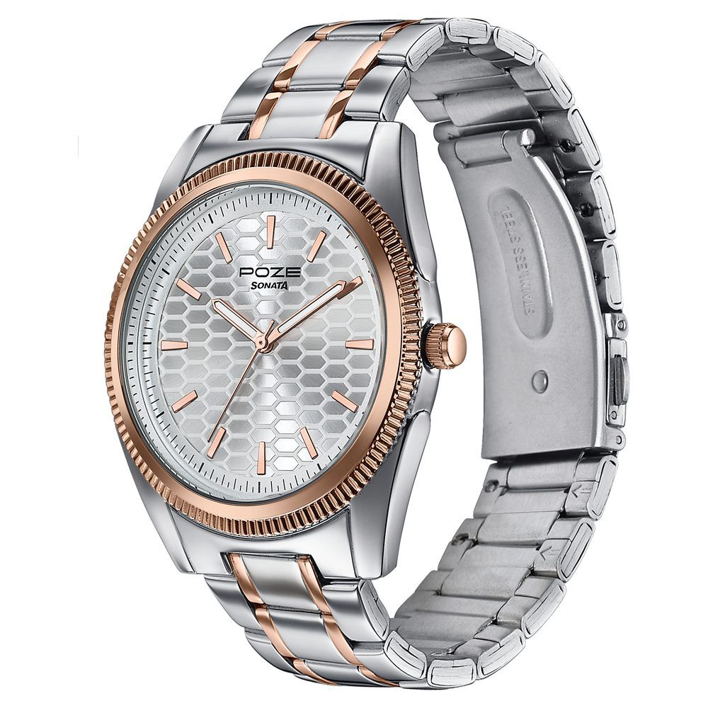 Buy Online Poze By Sonata Quartz Analog Silver Dial Two Toned