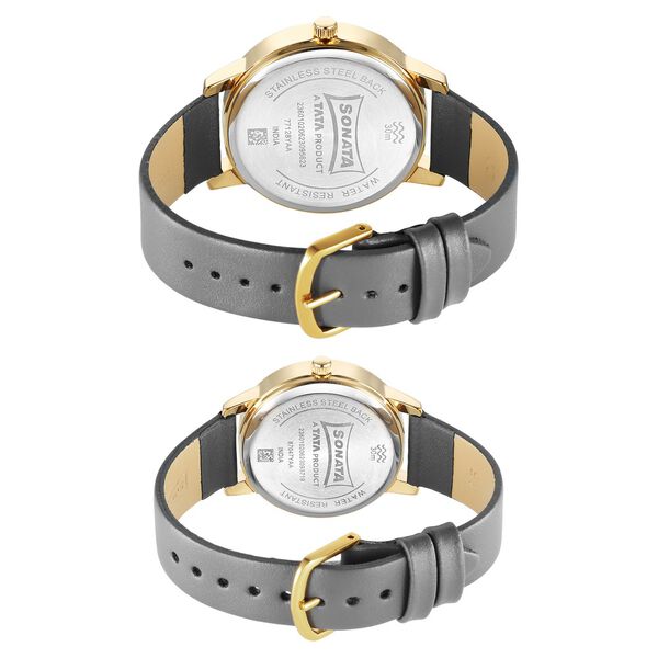 Sonata Alloy Pairs Quartz Analog Silver Leather Strap for Couple - image number 3