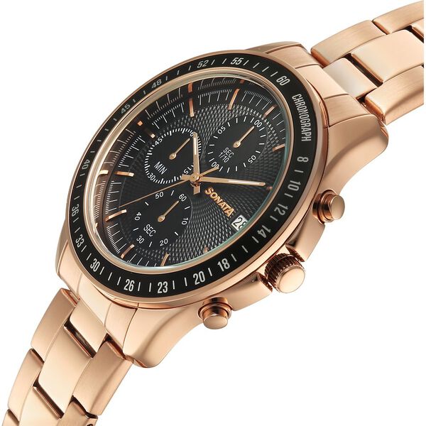 Sonata Chronos Quartz Analog with Date Black Dial Rose Gold Colour Stainless Steel Strap Watch For Men - image number 4