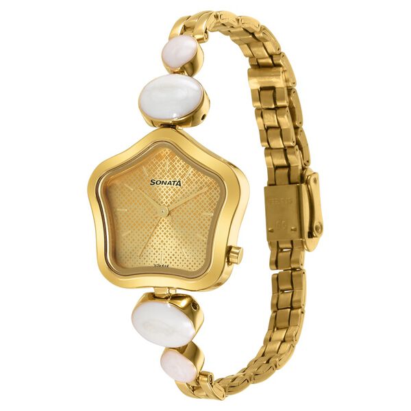 Sonata Utsav Beige Dial Yellow Bi Metal Strap Watch for Women - image number 1