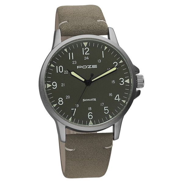 Poze by Sonata Quartz Analog Grey Dial PU Leather Strap Watch for Men - image number 1