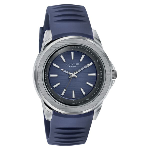 Poze Poze Quartz Analog Blue Dial Blue Silicone Strap Watch For Men - image number 2