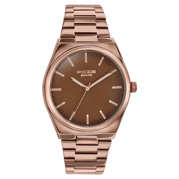 Sonata Poze Quartz Analog Brown Dial Brown Metal Strap Watch For Men - image number 1