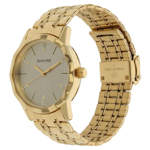 Sonata Quartz Analog Champagne Dial Stainless Steel Strap Watch for Men - image number 1