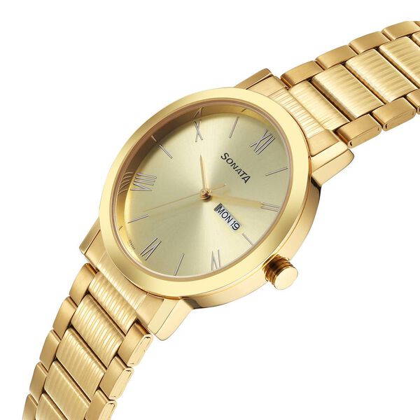 Sonata Utsav Quartz Analog with Day and Date Champagne Dial Stainless Steel Strap Watch for Men - image number 2