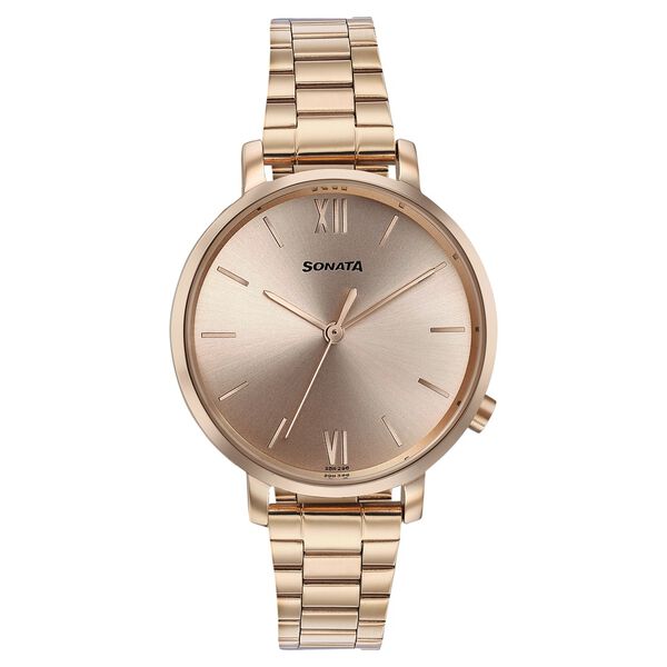 Sonata Elegent Essentials Quartz Analog Rose Gold Dial Stainless Steel Strap Watch For Women - image number 0