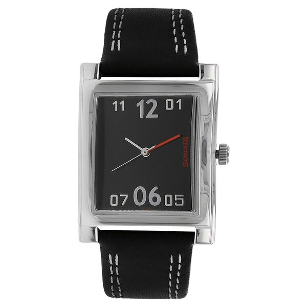 Sonata Quartz Analog Black Dial Leather Strap Watch for Men - image number 0