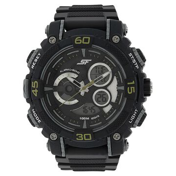 SF Quartz Analog Digital Black Dial Plastic Strap Watch for Men