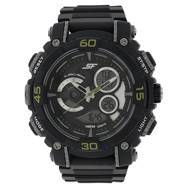 SF Quartz Analog Digital Black Dial Plastic Strap Watch for Men - image number 0