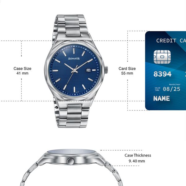 Sonata Jashn Quartz Analog Blue Dial Silver Metal Strap Watch For Men - image number 3