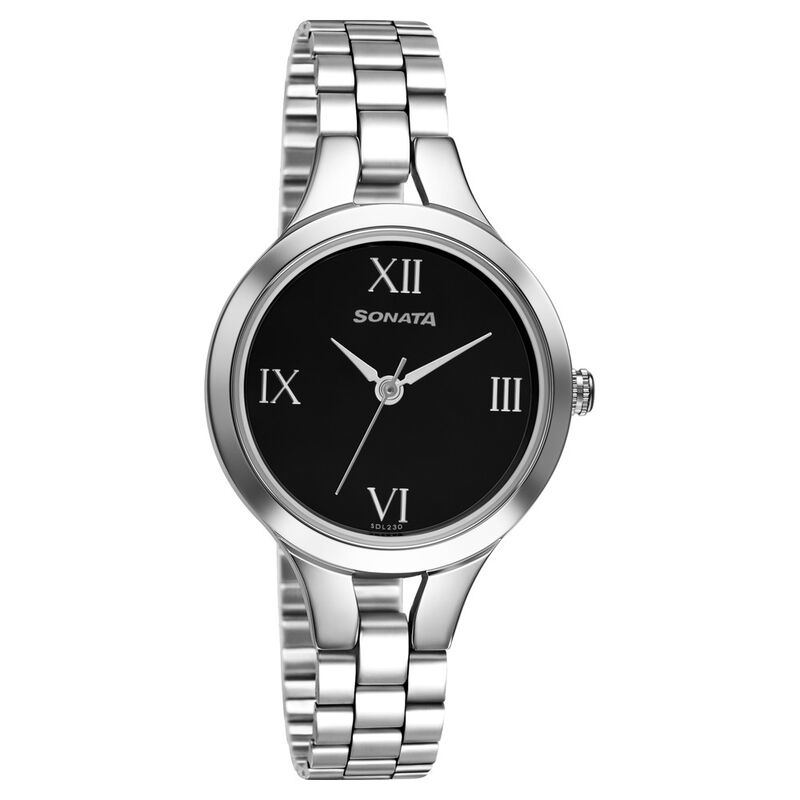 Sonata Workwear Black Dial Women Watch With Stainless Steel Strap