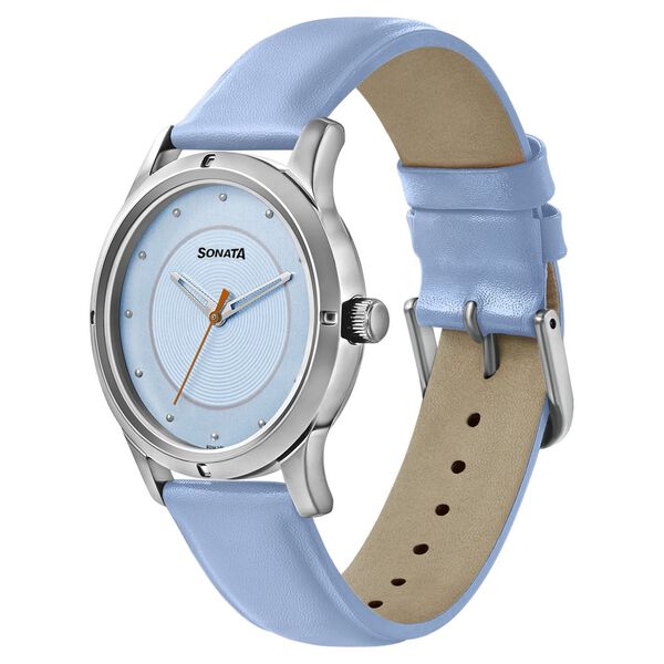 Sonata Women of Steel Blue Dial Leather Strap Watch for Women - image number 1