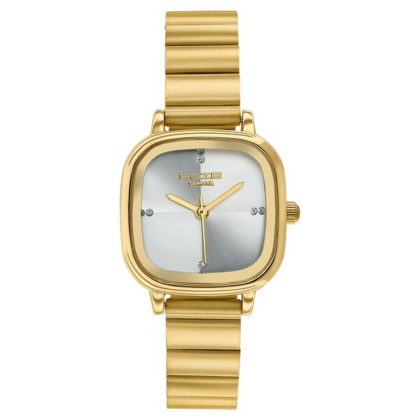 Poze By Sonata Quartz Analog Silver Sunray Dial Golden Stainless Steel Strap Watch For Women - image number 1