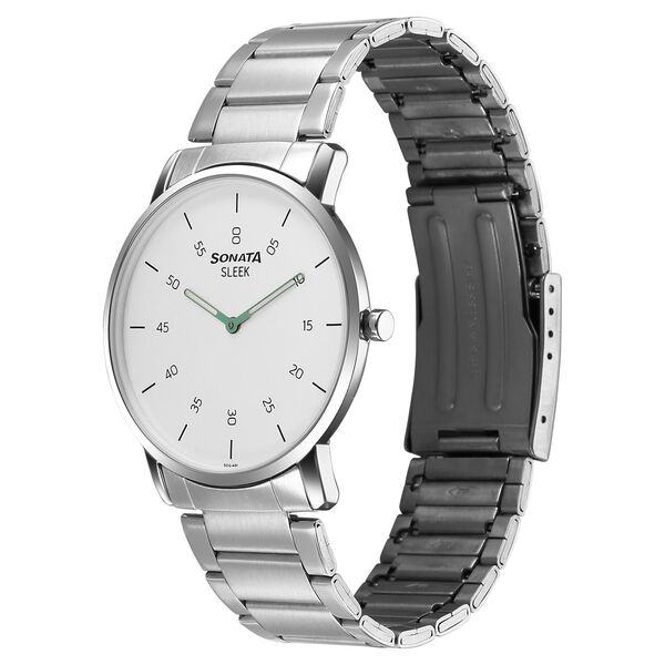 Sonata Sleek Quartz Analog White Dial Silver Stainless Steel Strap Watch For Men - image number 2