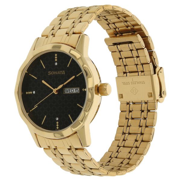 Sonata Quartz Analog with Day and Date Black Dial Stainless Steel Strap Watch for Men - image number 1