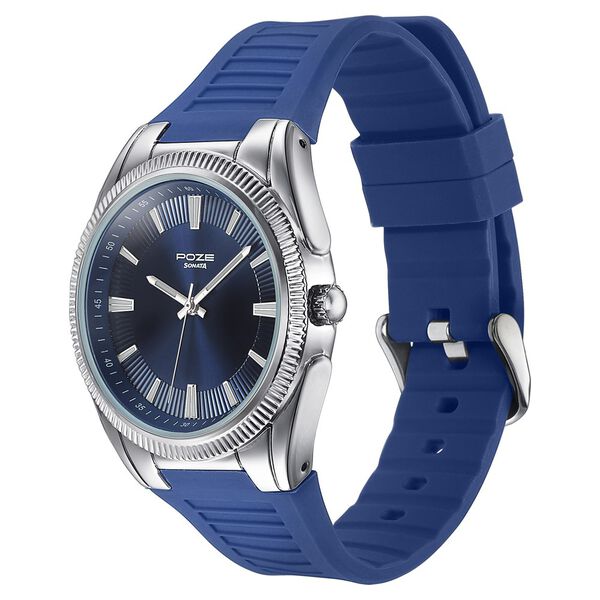 Poze By Sonata Quartz Analog Blue Dial Blue Silicone Strap Watch For Men - image number 4