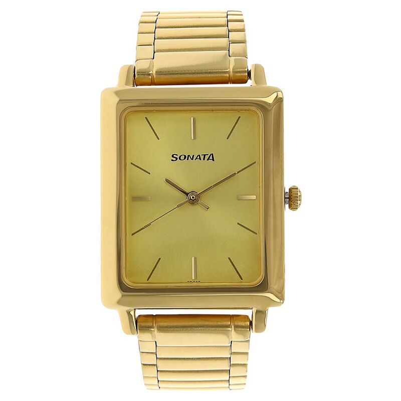 Sonata Quartz Analog Champagne Dial Stainless Steel Strap Watch for Men
