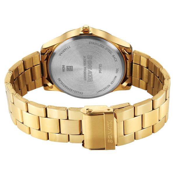 Sonata Traditional Essentials Quartz Analog Champagne Dial Golden Metal Strap Watch For Men - image number 5
