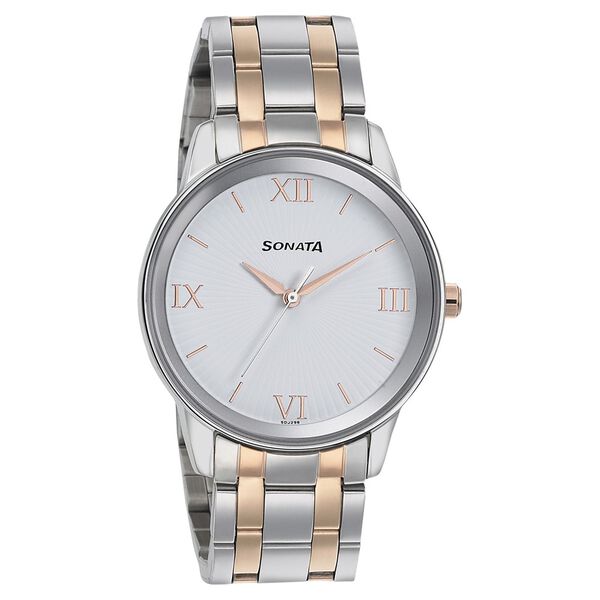 Sonata Quartz Analog White Dial Bimetal Strap Watch for Men - image number 0