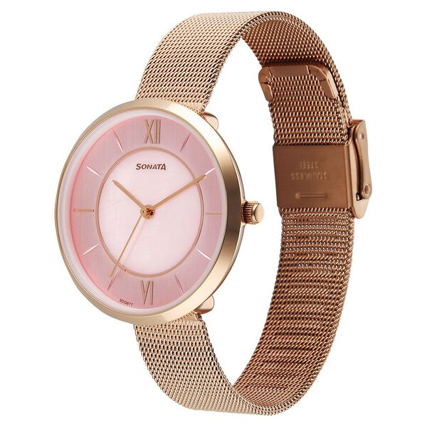 Sonata Modern Edit Quartz Analog Pink Mother of Pearl Dial Stainless Steel Strap Watch For Women - image number 1