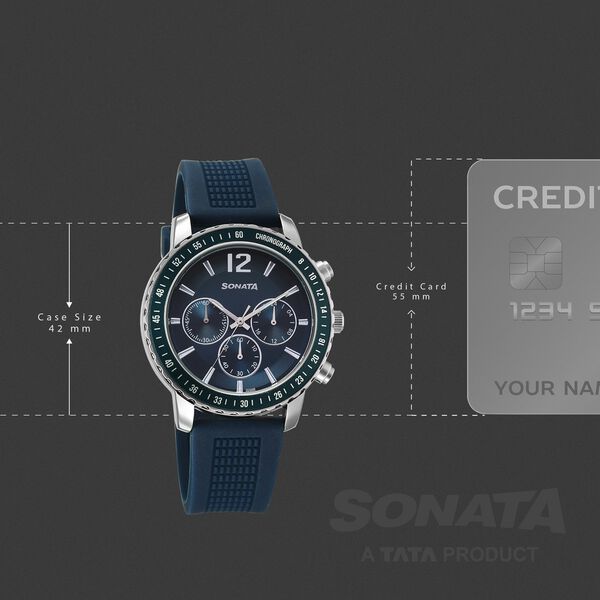 Sonata Chronos Quartz Analog with Date Blue Dial Blue Colour Plastic Strap Watch For Men - image number 3
