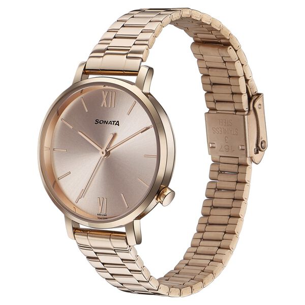 Sonata Elegent Essentials Quartz Analog Rose Gold Dial Stainless Steel Strap Watch For Women - image number 2