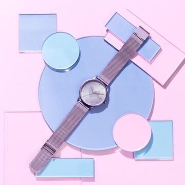Sonata Poze Quartz Analog Purple Dial Metal Strap Watch For Women