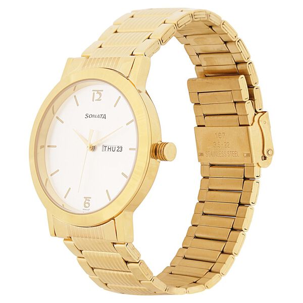Sonata Quartz Analog with Day and Date White Dial Stainless Steel Strap Watch for Men - image number 2