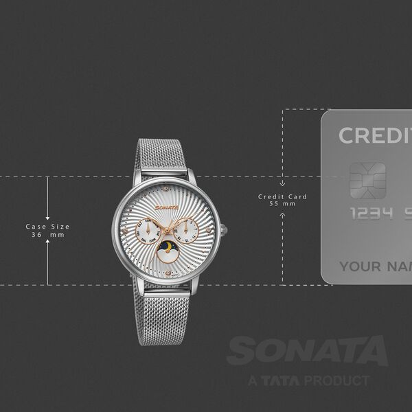 Sonata Festive Quartz Multifunction Silver Dial Metal Strap Watch For Women - image number 3