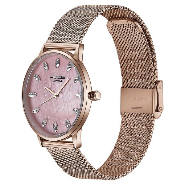 Sonata Poze Quartz Analog Pink Dial Metal Strap Watch For Women - image number 3