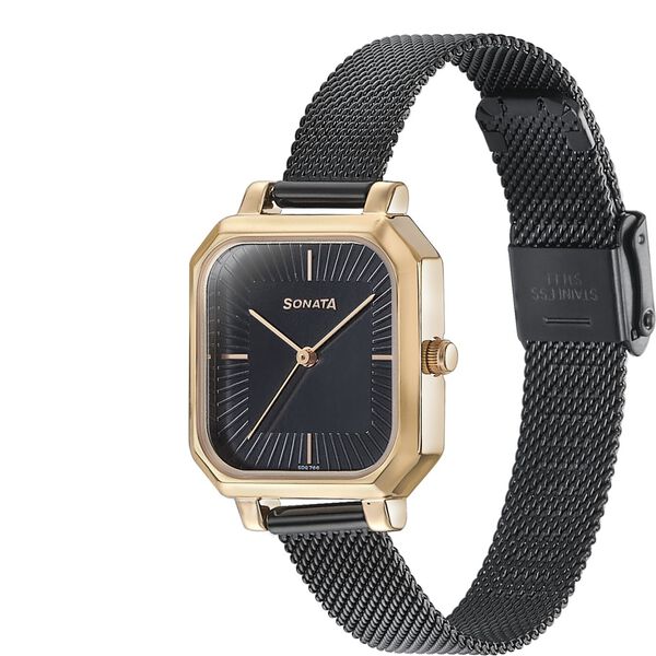 Sonata Modern Edit Quartz Analog Black Dial Black Stainless Steel Strap Watch For Women - image number 2