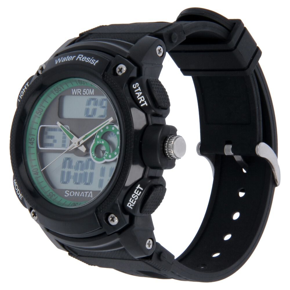 Buy Online SF Quartz Analog Digital Green Dial Plastic Strap Watch for Men np7989pp04 Sonata
