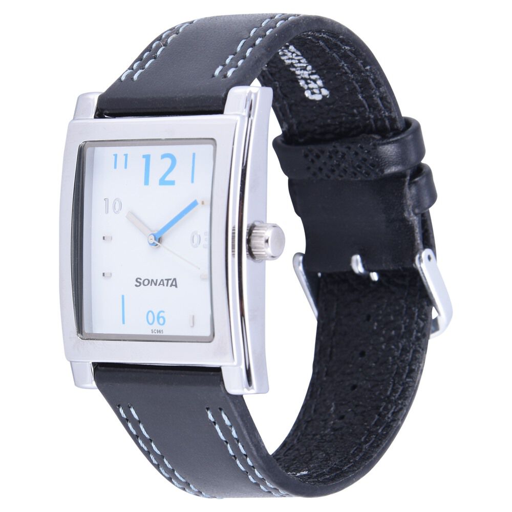 Buy Online Sonata Quartz Analog White Dial Leather Strap Watch for Men nl7925sl04 Sonata