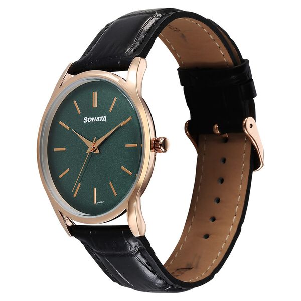 Sonata Eternia Quartz Analog Green Dial Leather Strap Watch For Men - image number 1
