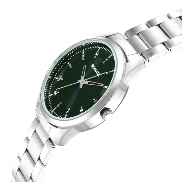 Sonata Force Quartz Analog Green Dial Stainless Steel Strap Watch for Men - image number 2