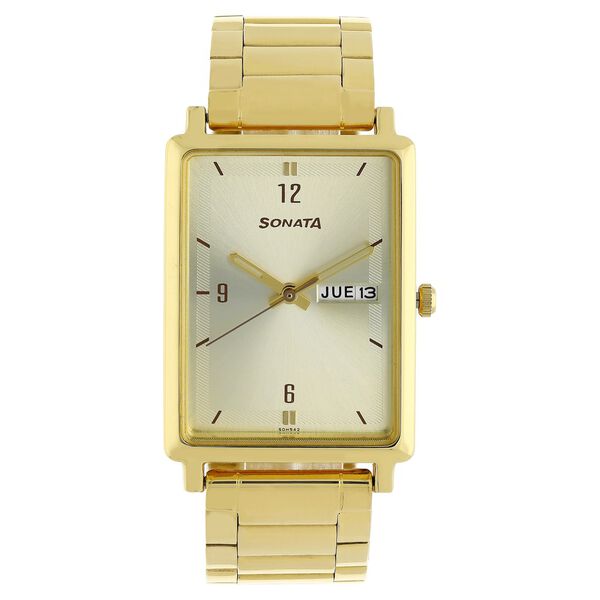 Sonata Quartz Analog Champagne Dial Stainless Steel Strap Watch for Men - image number 0