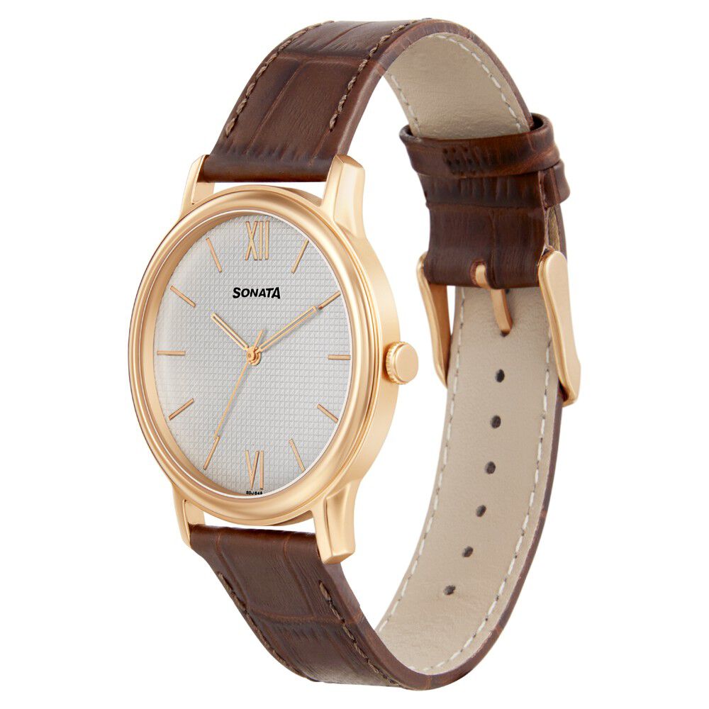 Buy Online Sonata Quartz Analog White Dial Leather Strap Watch for Men nr7128wl02 Sonata