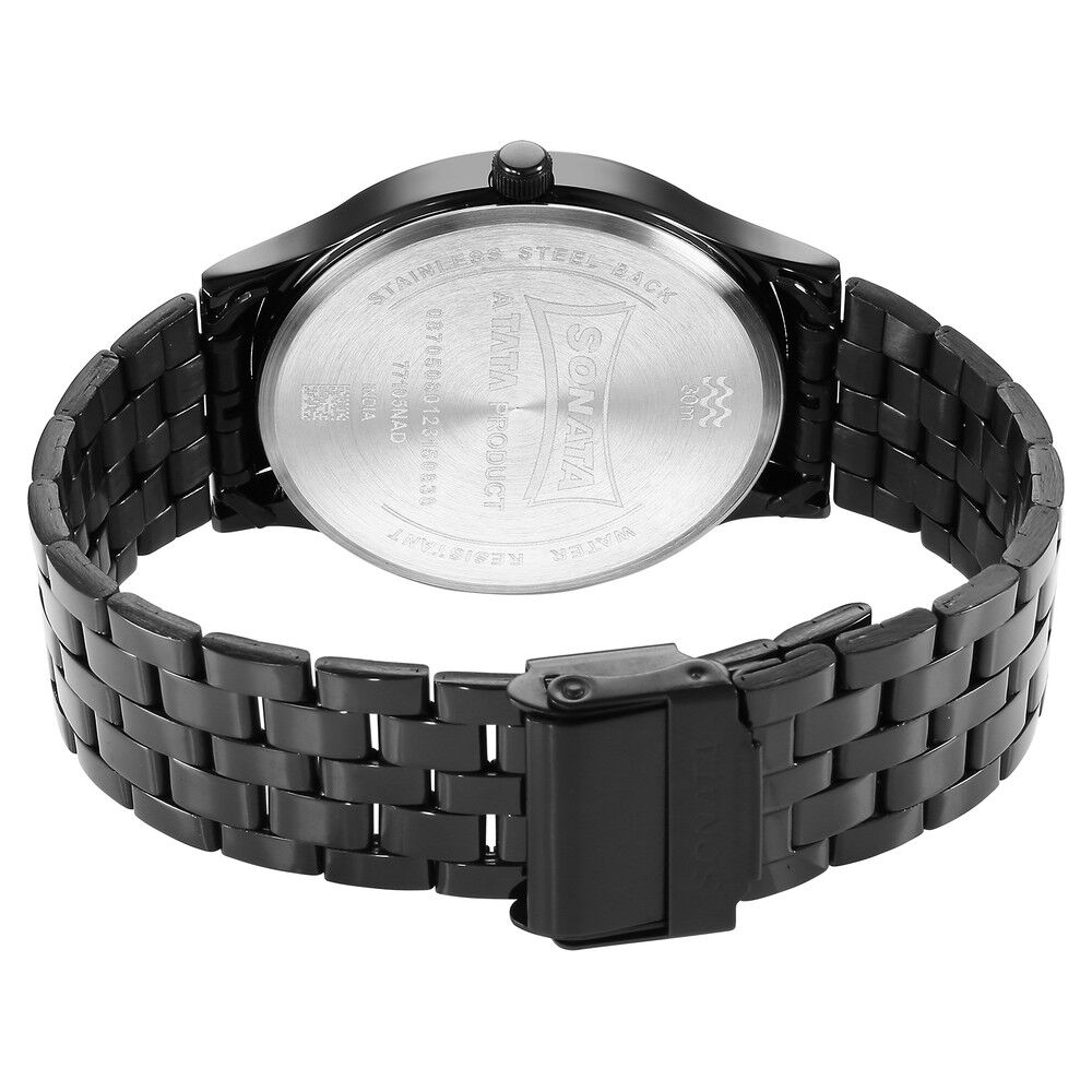 Buy Online Sonata Quartz Analog with Date Black Dial Watch for Men ns77105nm01 Sonata
