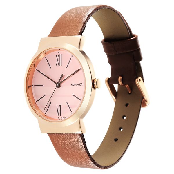 Sonata Essentials Pink Dial Leather Strap Watch for Women - image number 1