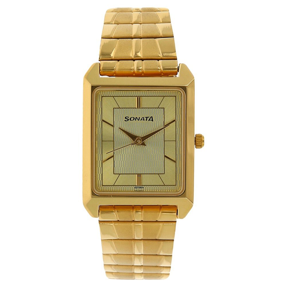Buy Online Sonata Quartz Analog Champagne Dial Metal Strap Watch for Men ns7007ym13 Sonata