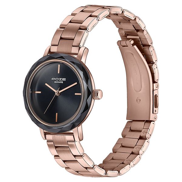 Sonata Poze Quartz Analog Black Dial Stainless Steel Strap Watch For Women - image number 4