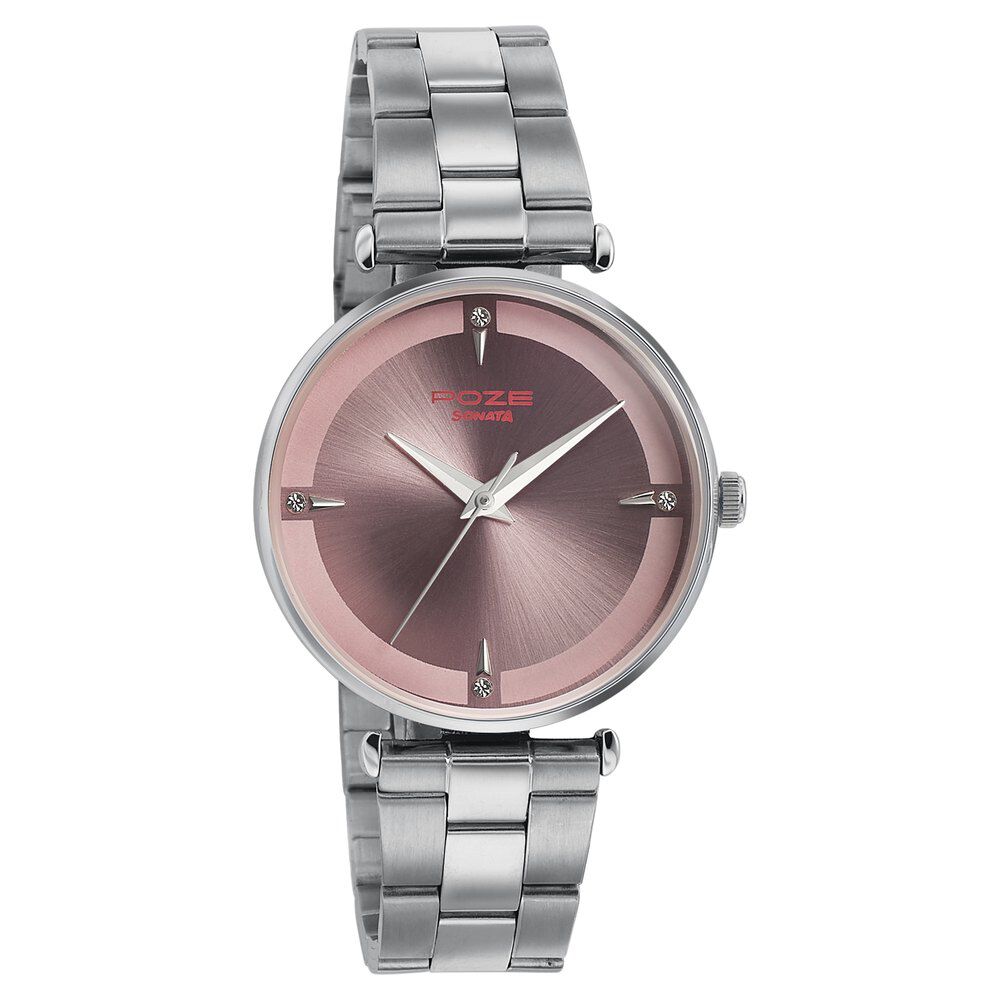 Sonata Poze Quartz Analog Pink Dial Metal Strap Watch for Women