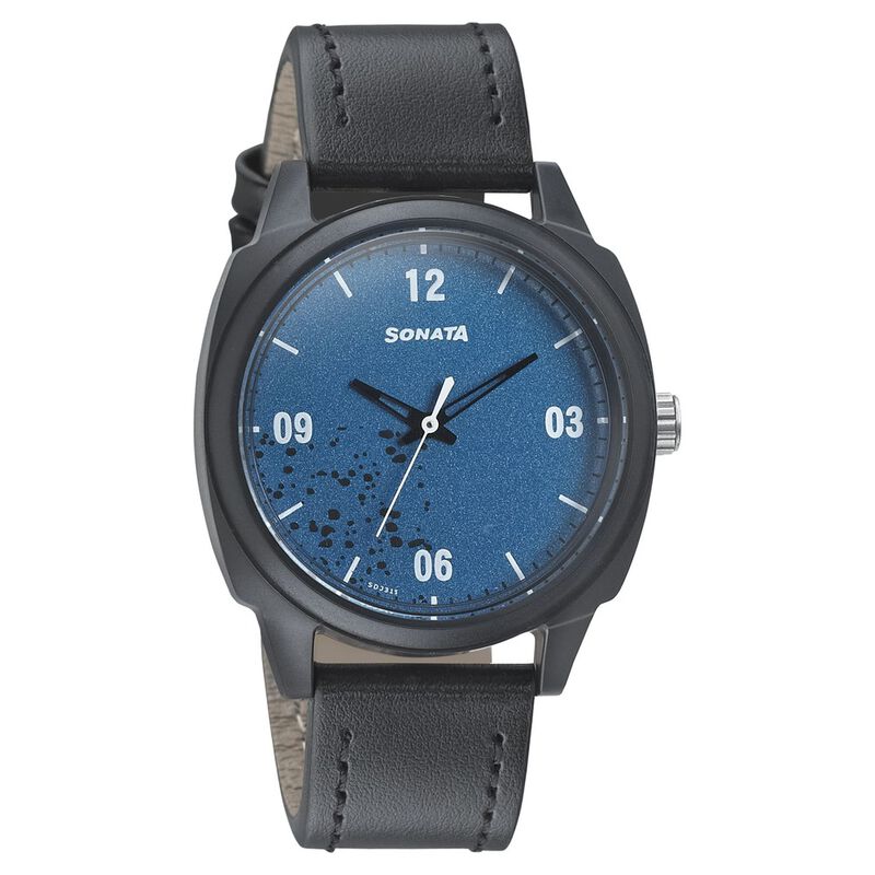 Sonata Quartz Analog Blue Dial Leather Strap Watch for Men - image number 0