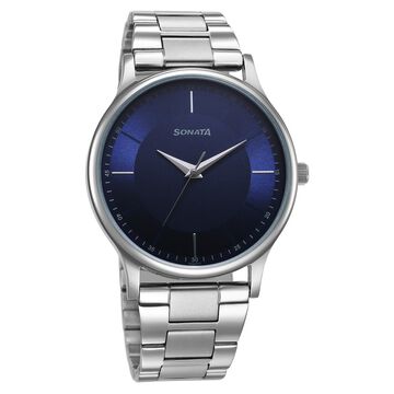 Sonata Aspire Quartz Analog Blue Dial Stainless Steel Strap Watch for Men