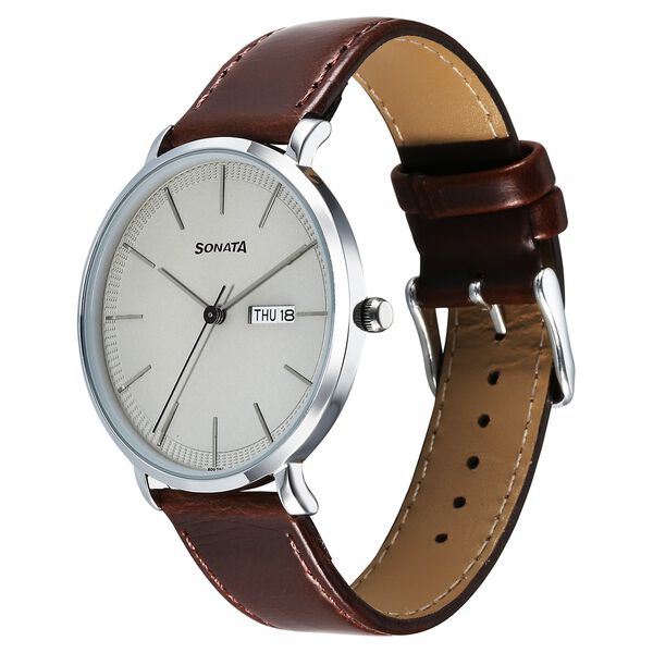 Sonata Ascent Quartz Analog with Day and Date Grey Dial Leather Strap Watch For Men - image number 2